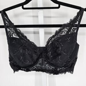 Soma Womens Sz 34D Sensuous Lace Longline Plunge Bra Black Lace